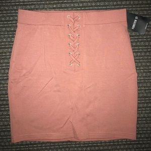 Bodycon light pink/ peach laceup skirt